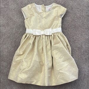 Gold Fit and Flare Dress with Flutter Cap Sleeves